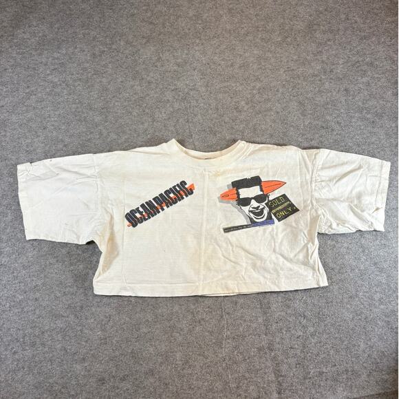 Ocean Pacific Graphic For Scientific Experiment Only Crop Top Womens Large White - Picture 1 of 14